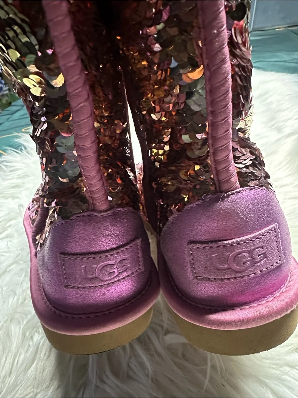 UGG Pink and Gold Sequin Short Boots
